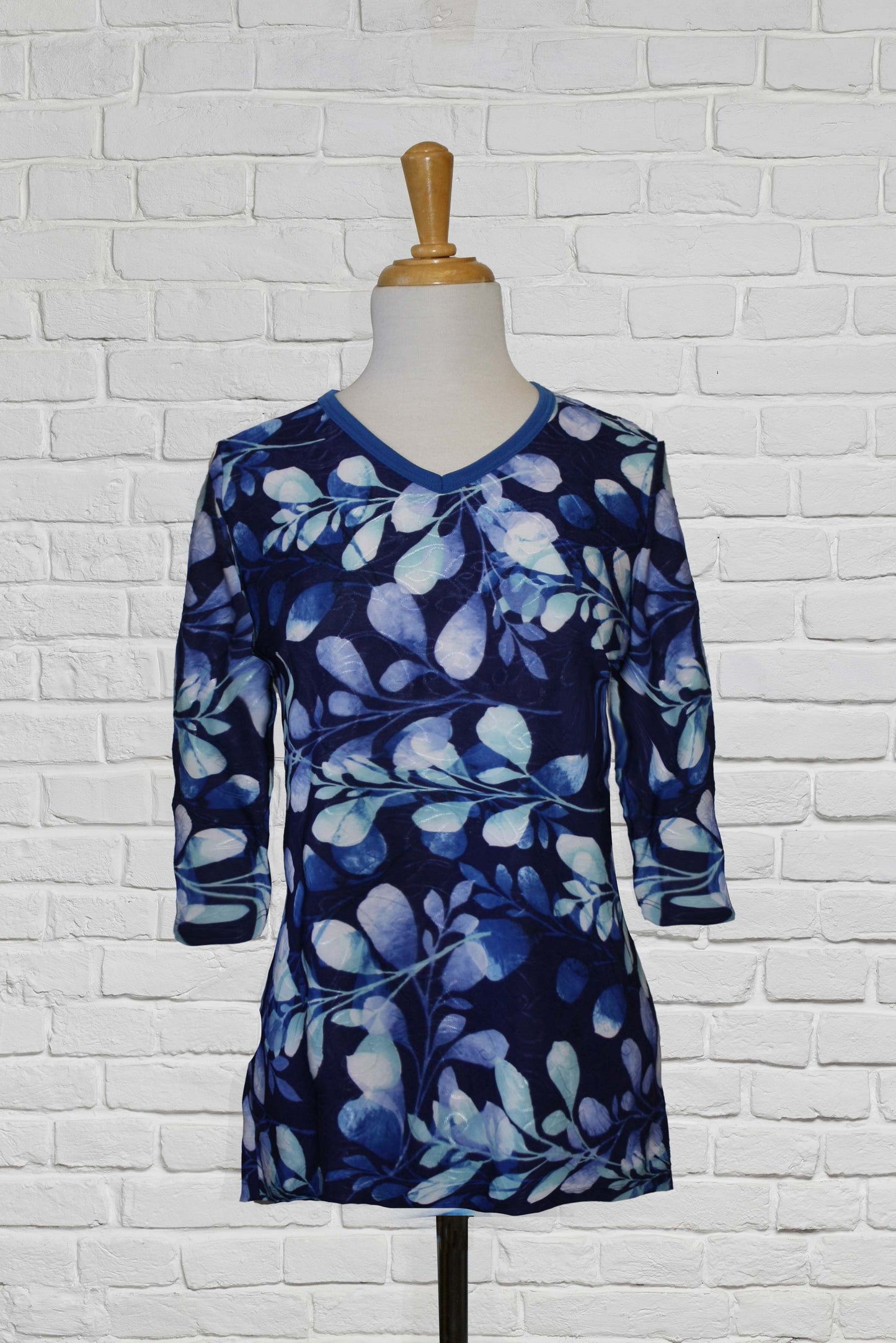 Navy Floral Adaptive V Neck Top