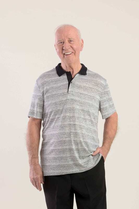 Grey Stripe Adaptive Polo Shirt for Men