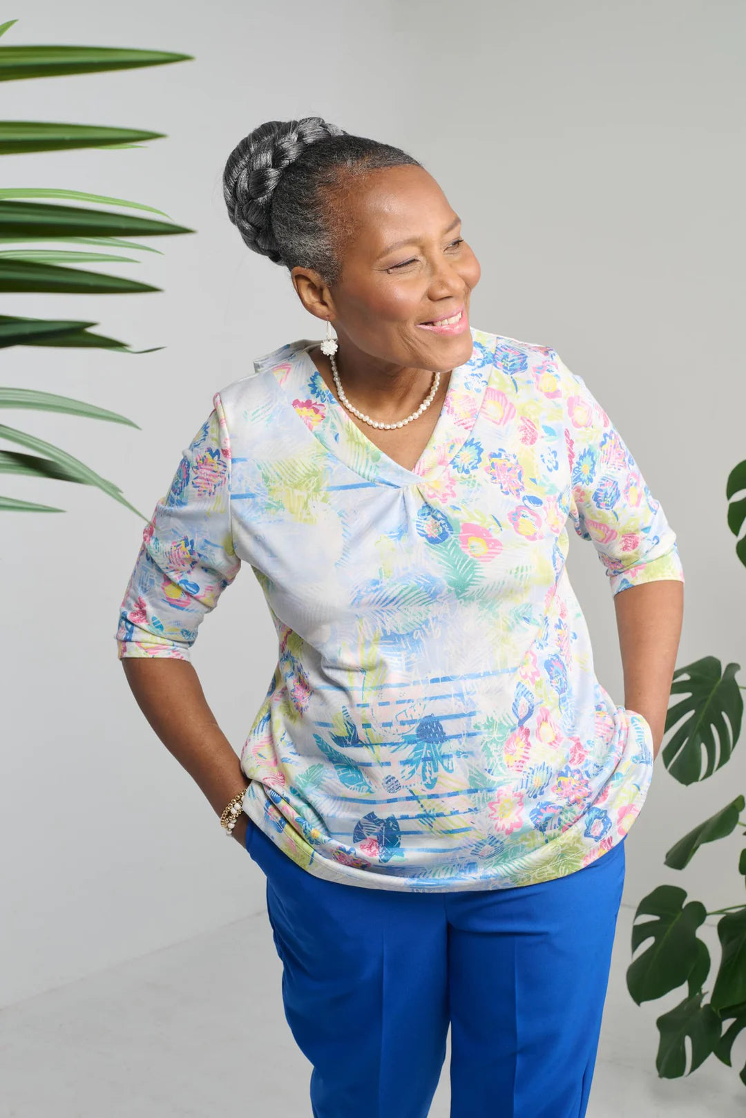 Adaptive V-Neck Floral Top | Multi
