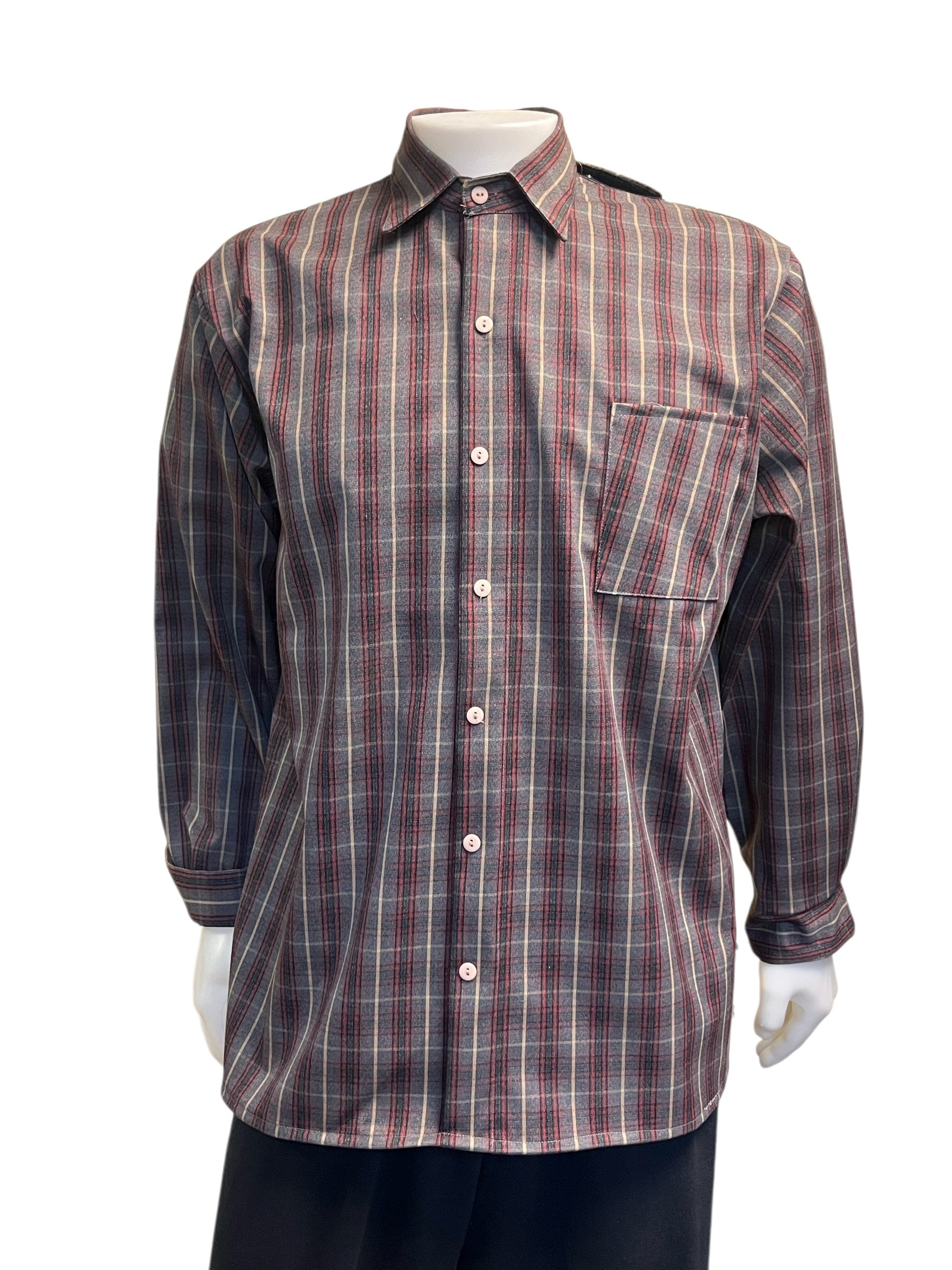 Men’s Plaid Long Sleeve Button Shirt – Grey and Red