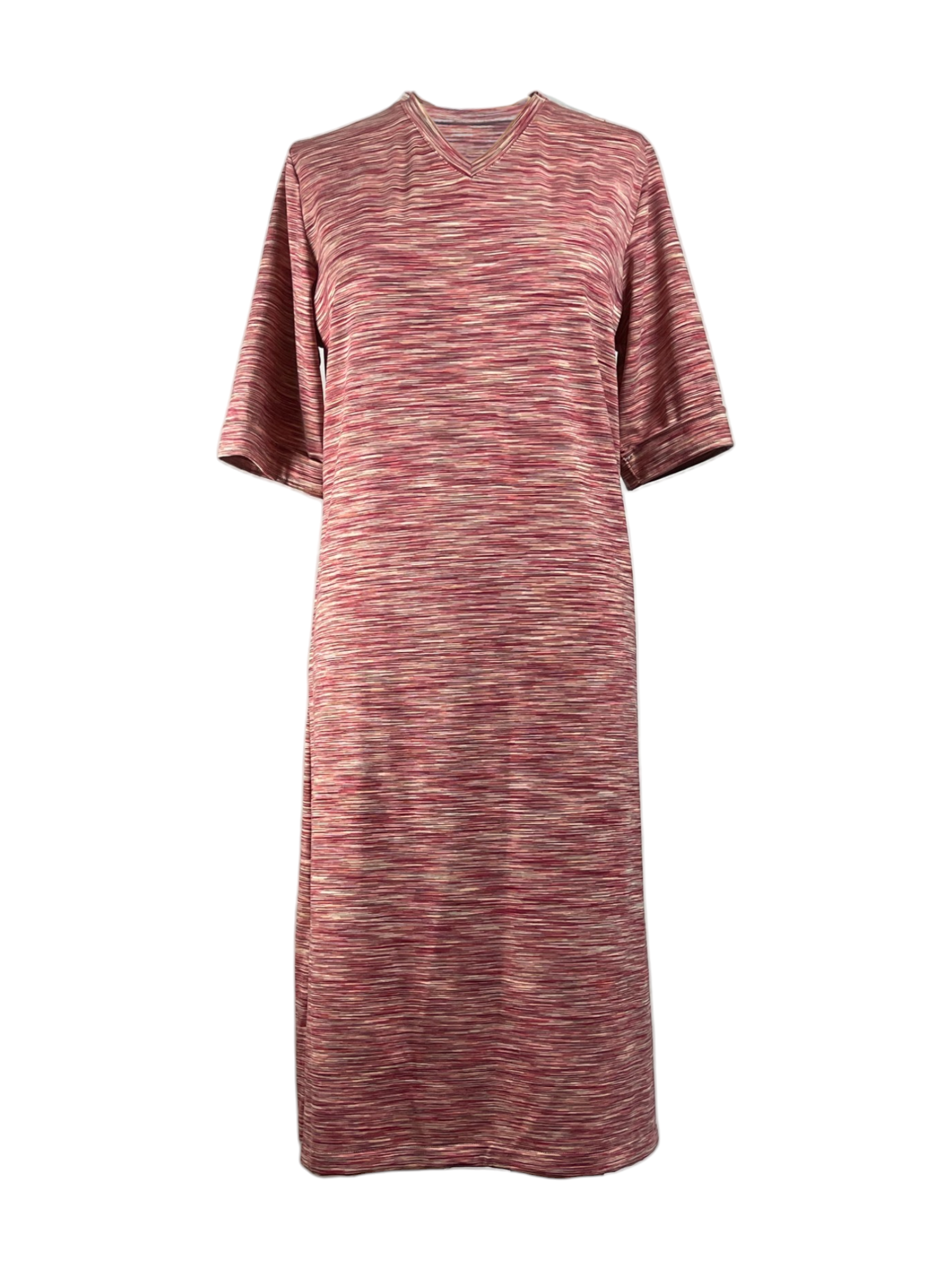 Women’s Adaptive Multi-Red Print Dress – Open-Back, 3/4 Sleeve, V-Neck