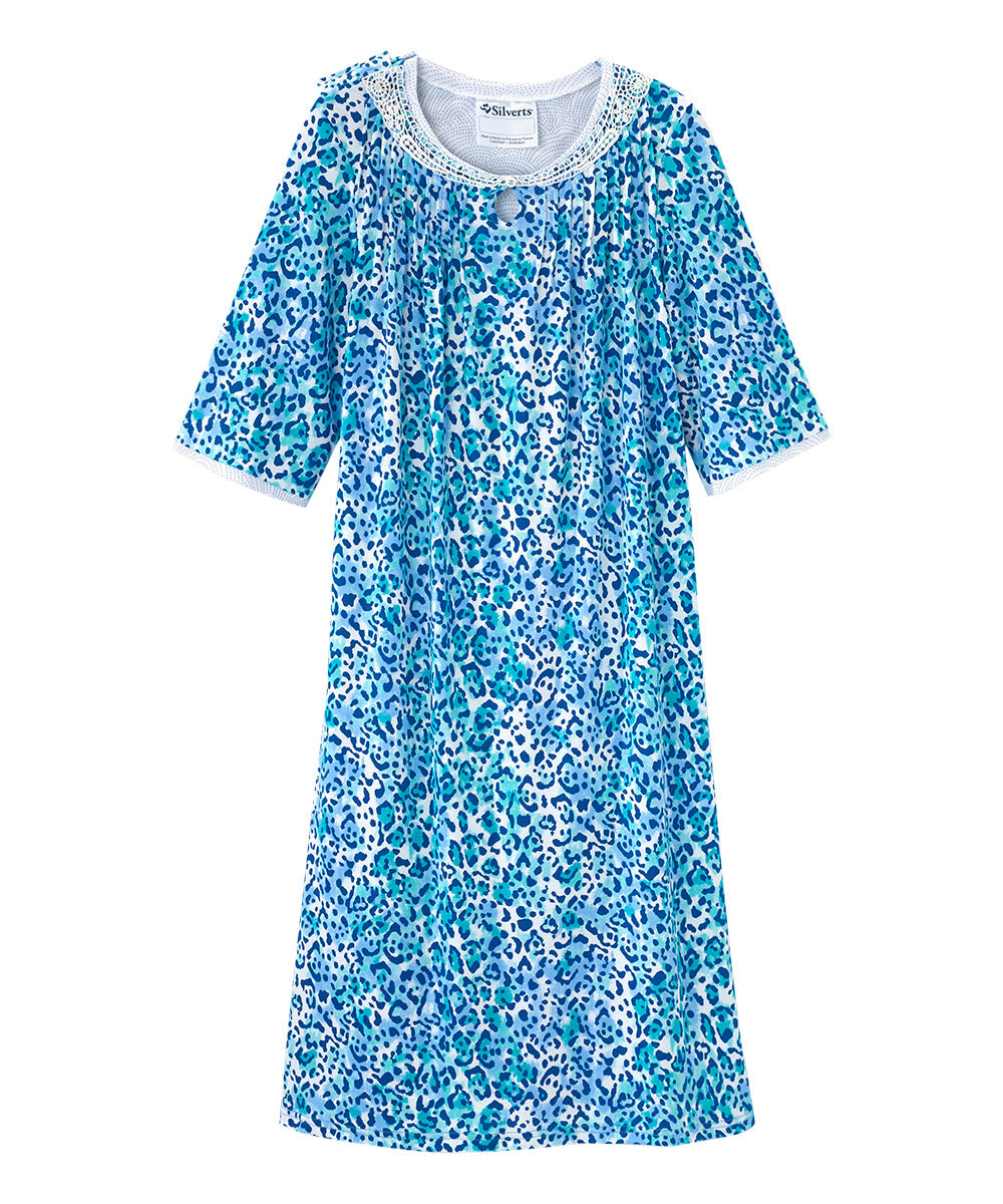 Open Back Knit Nightgown with Lace Trim