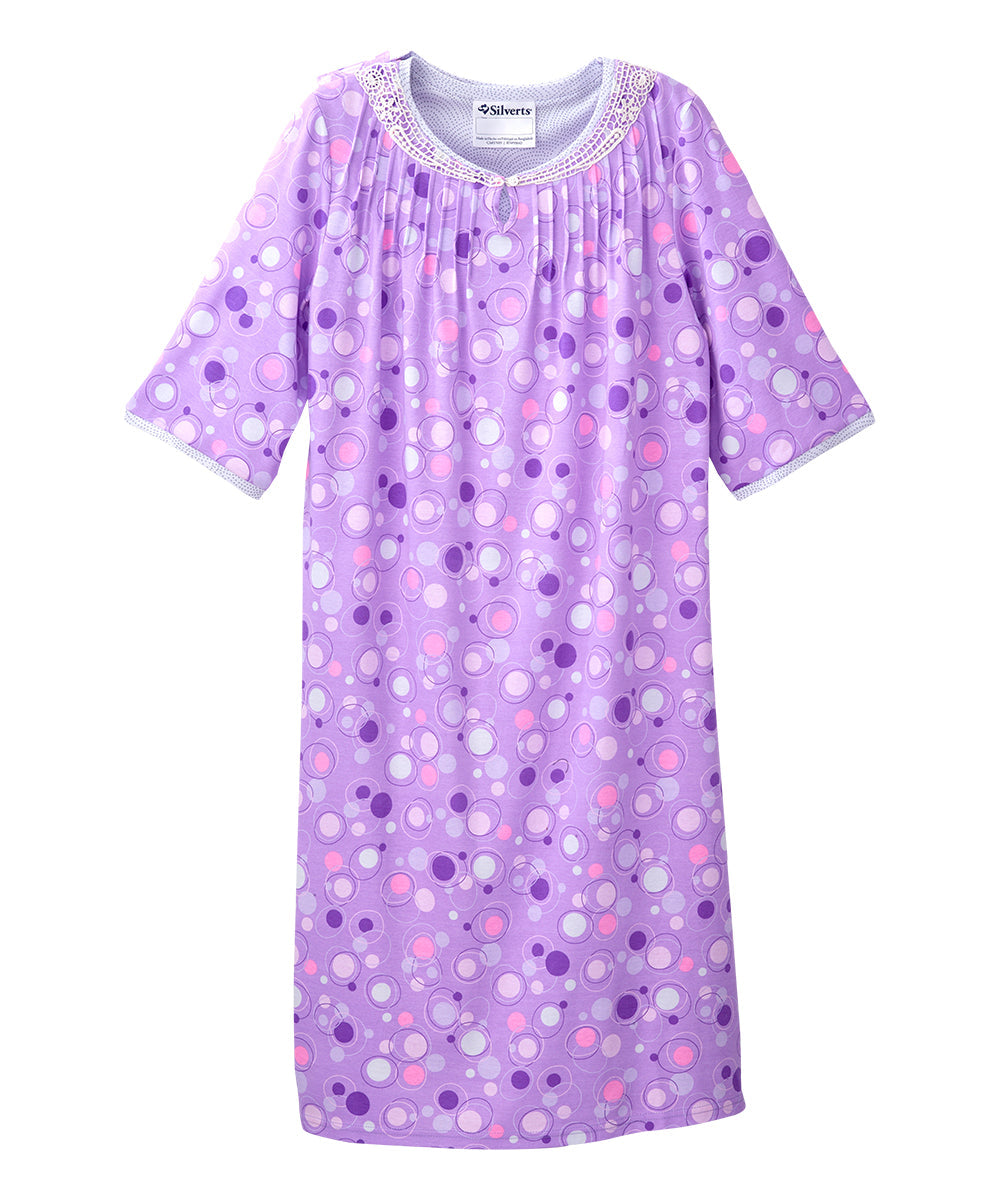Open Back Knit Nightgown with Lace Trim