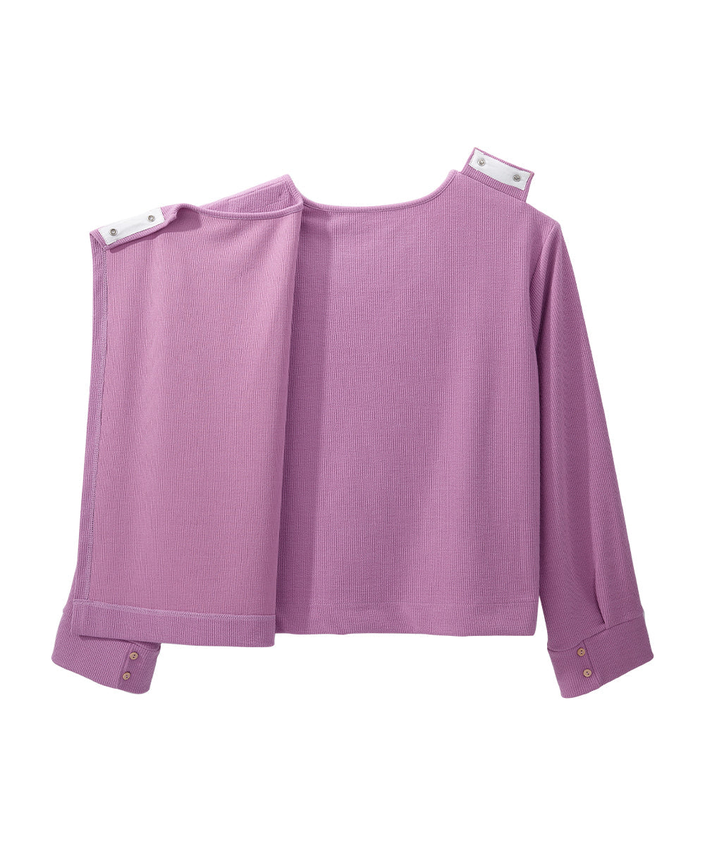 Women's Open Back Relaxed Ribbed Long Sleeve Top