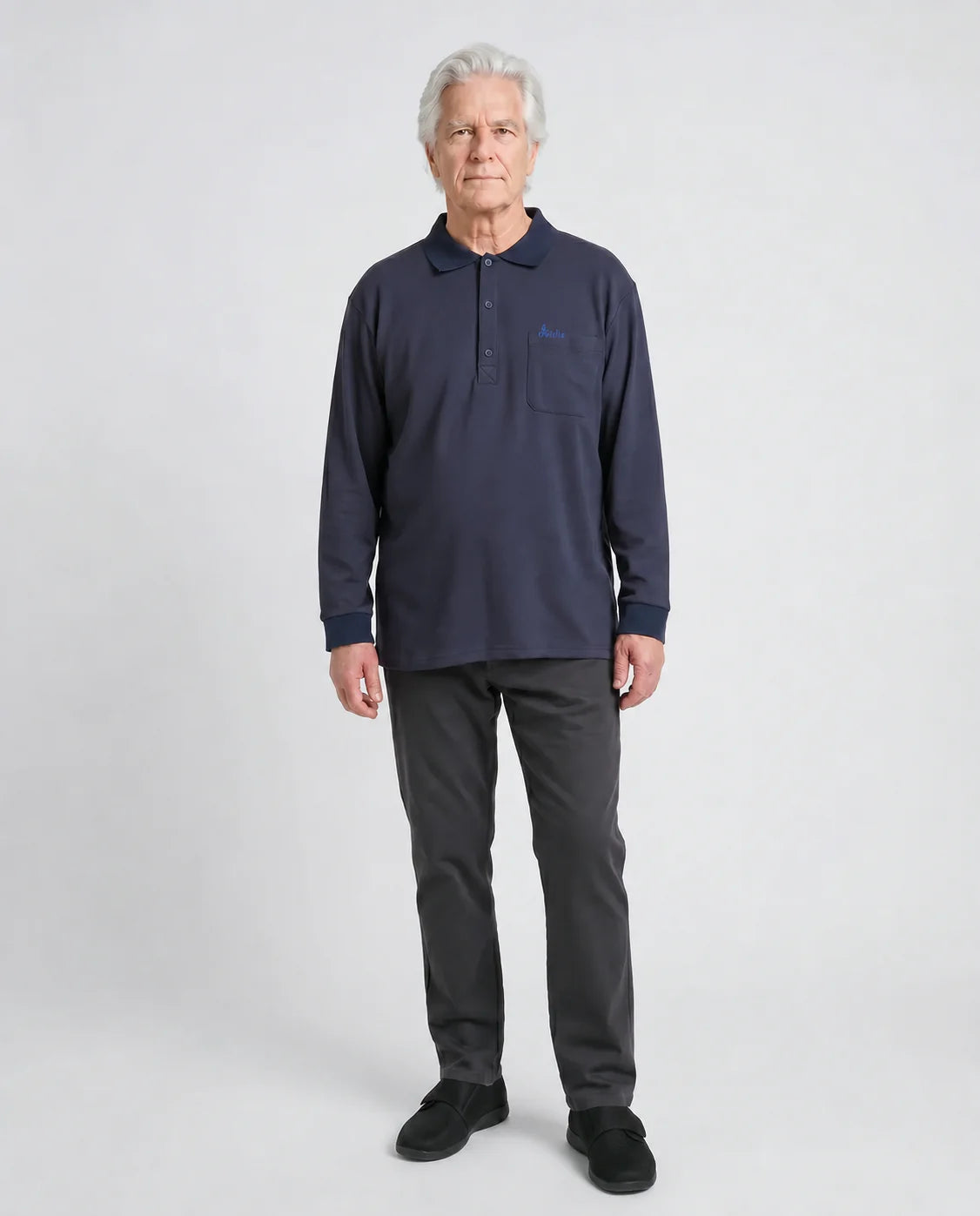 Thomas Long-Sleeved Adaptive Polo Shirt | Navy