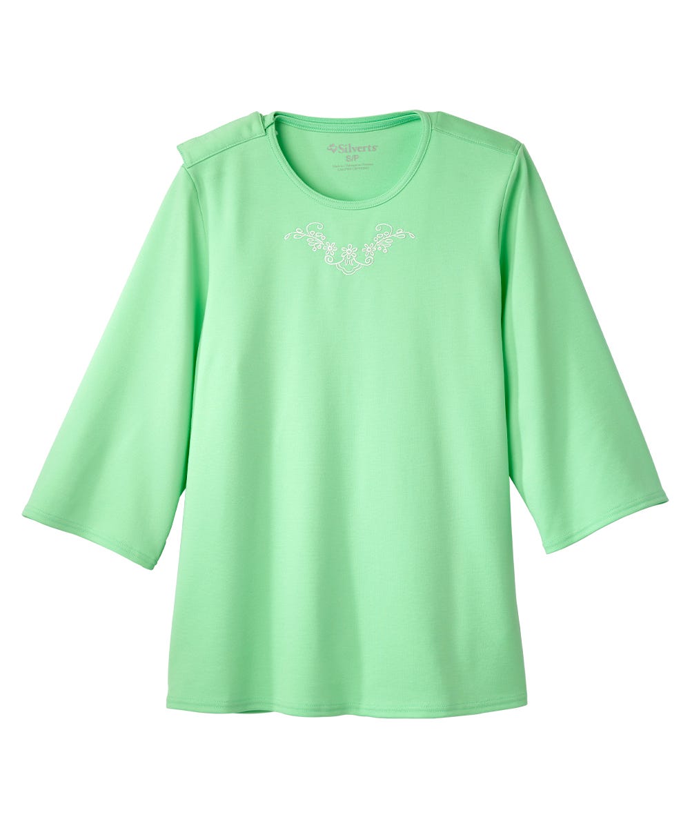 Women's Open Back 3/4 Length Sleeve Top with Embroidery