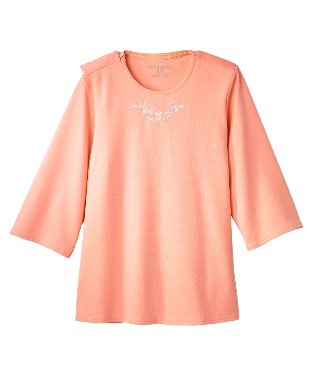 Women's Open Back 3/4 Length Sleeve Top with Embroidery