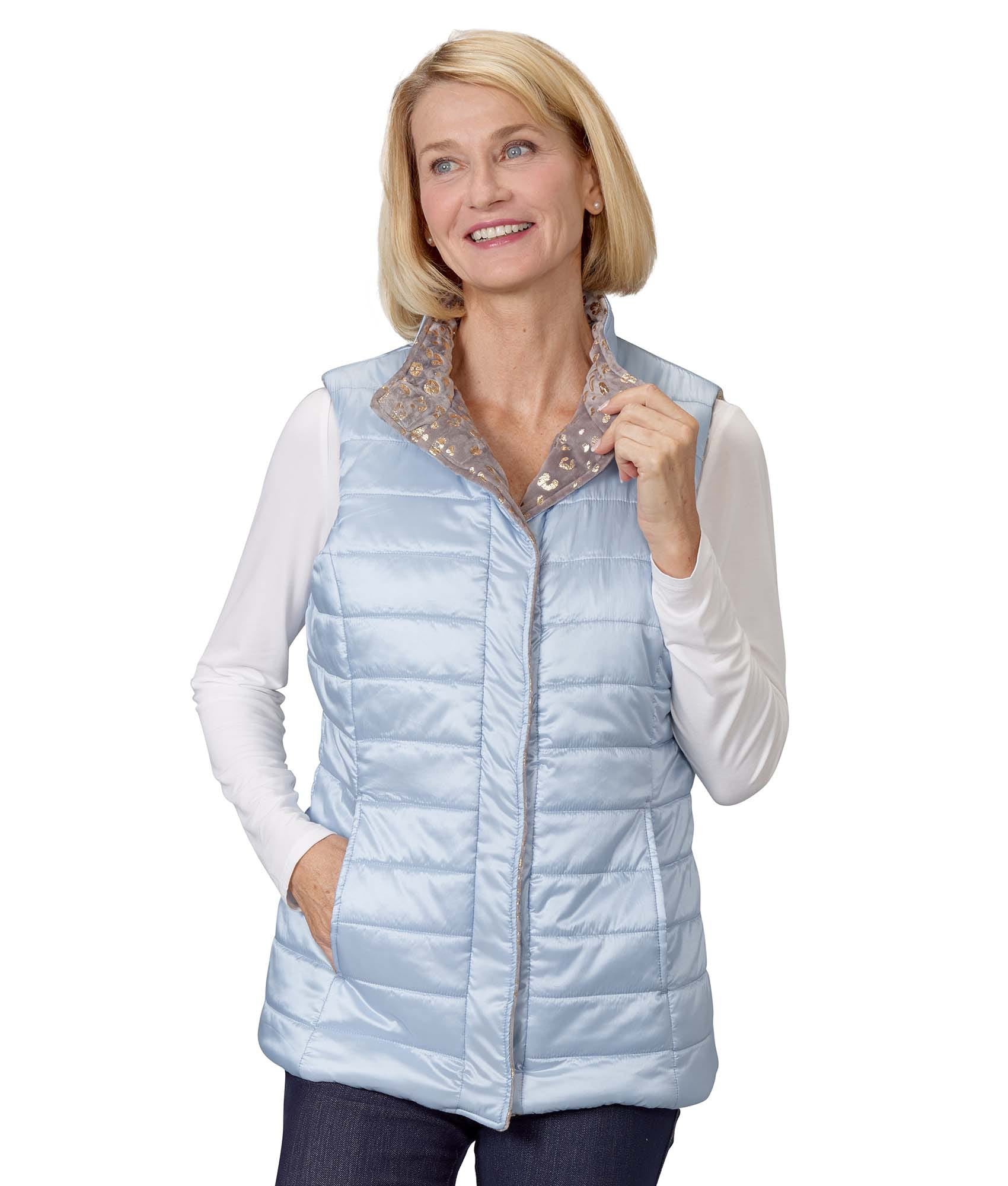 Women's Reversible Magnetic Snap Front Puffer Vest