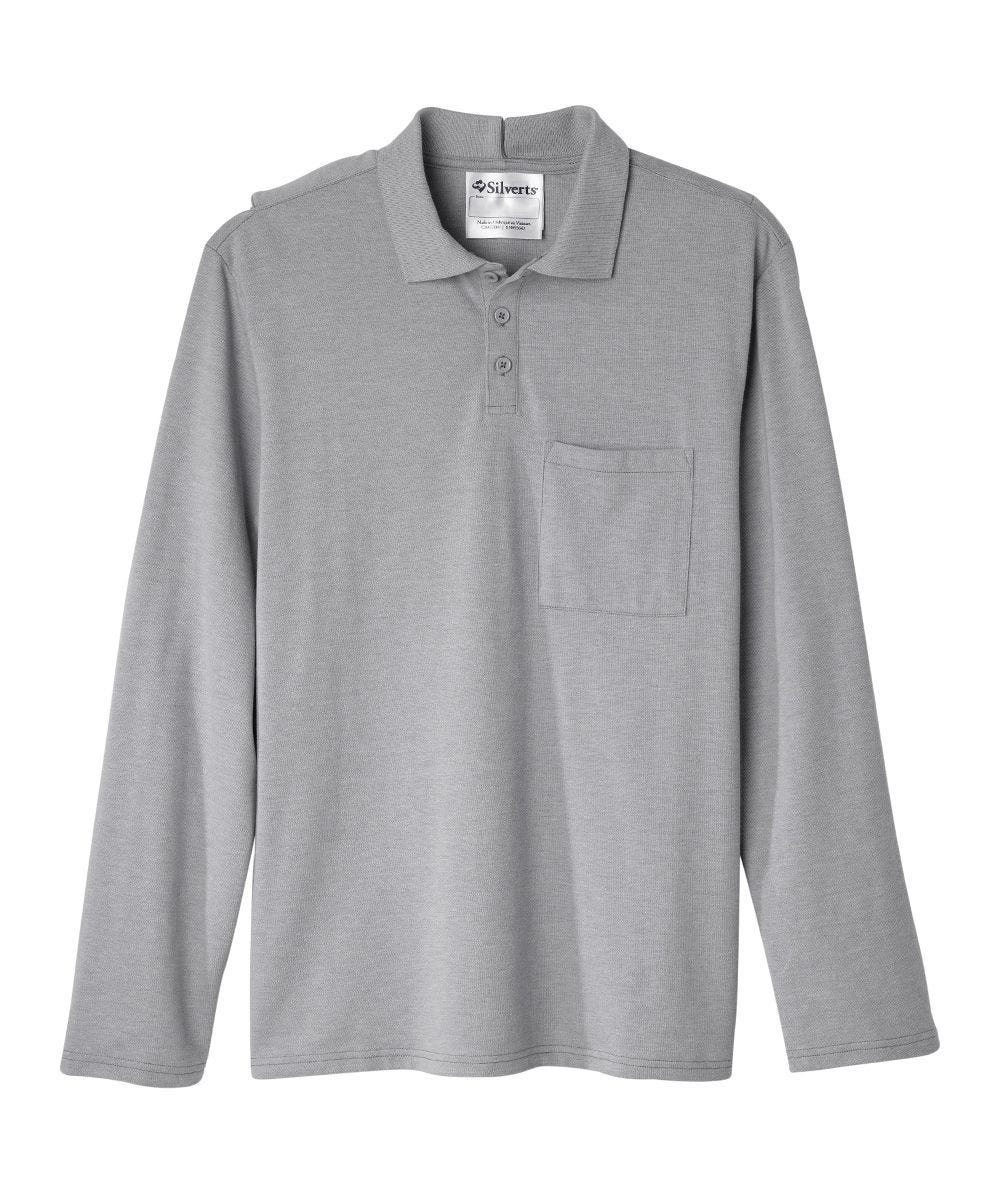 Men's Adaptive Open Back Polo Shirt with Long Sleeves