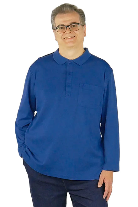 Long-Sleeved Adaptive Polo Shirt for Men - Thomas | Blue