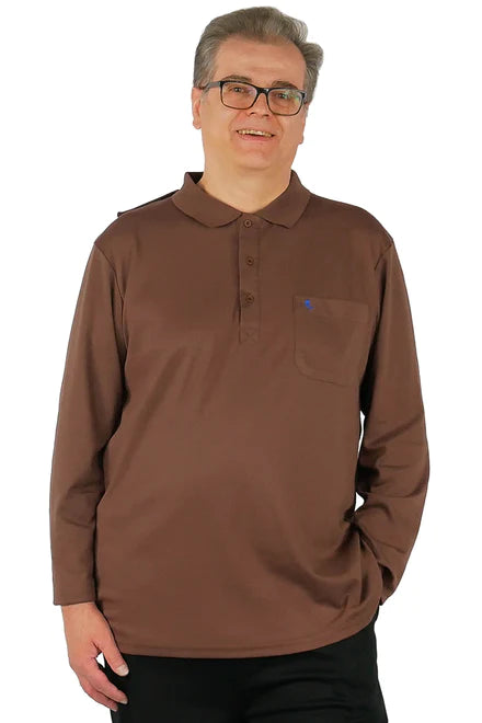 Long-Sleeved Adaptive Polo Shirt for Men - Thomas | Coffee