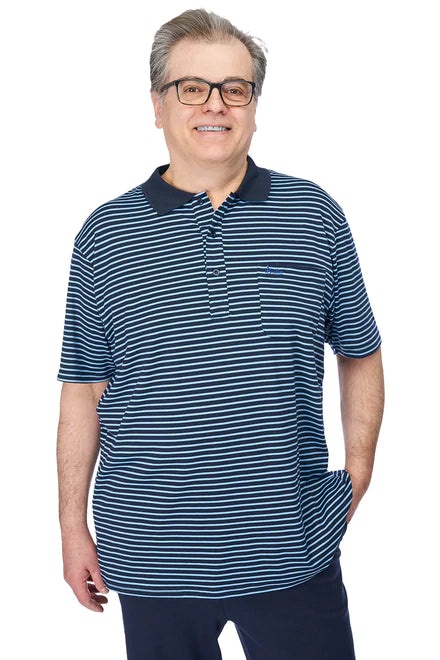 Ralfie Adaptive Polo Shirt for Men | Blue Stripes