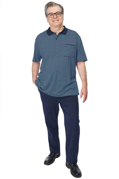 Ralfie Adaptive Polo Shirt for Men | Blue Stripes