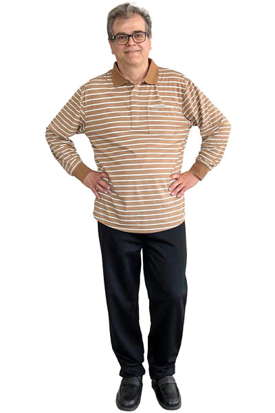Lucas - Long-Sleeved Adaptive Polo Shirt for Men | Brown